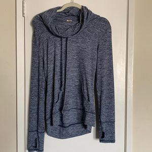 Blue Cowl Neck Long Sleeve Workout Top